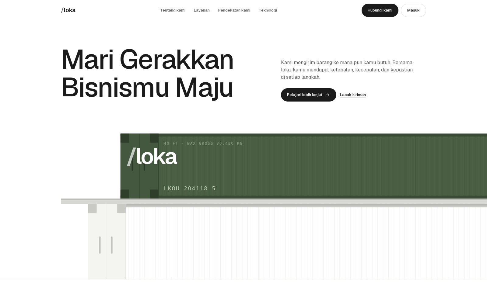 Contoh beranda loka: mitra logistik B2B, layanan pengiriman, dan lacak kiriman